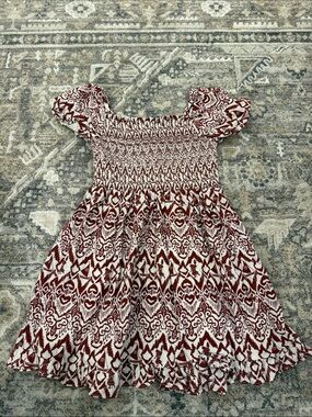 Janie and Jack Disney  Red and White Patterned Smocked Puff Sleeve Dress size 7